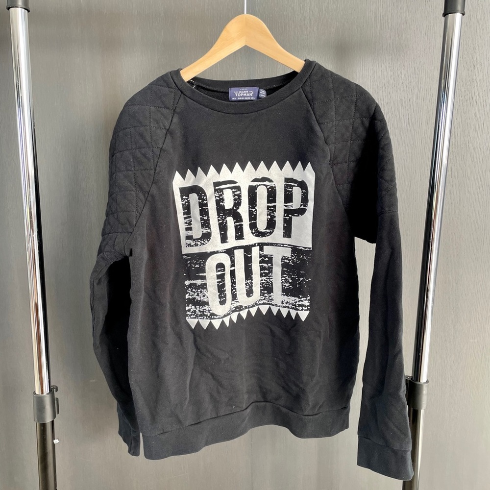 Topman Quilted Shoulder Black Sweatshirt